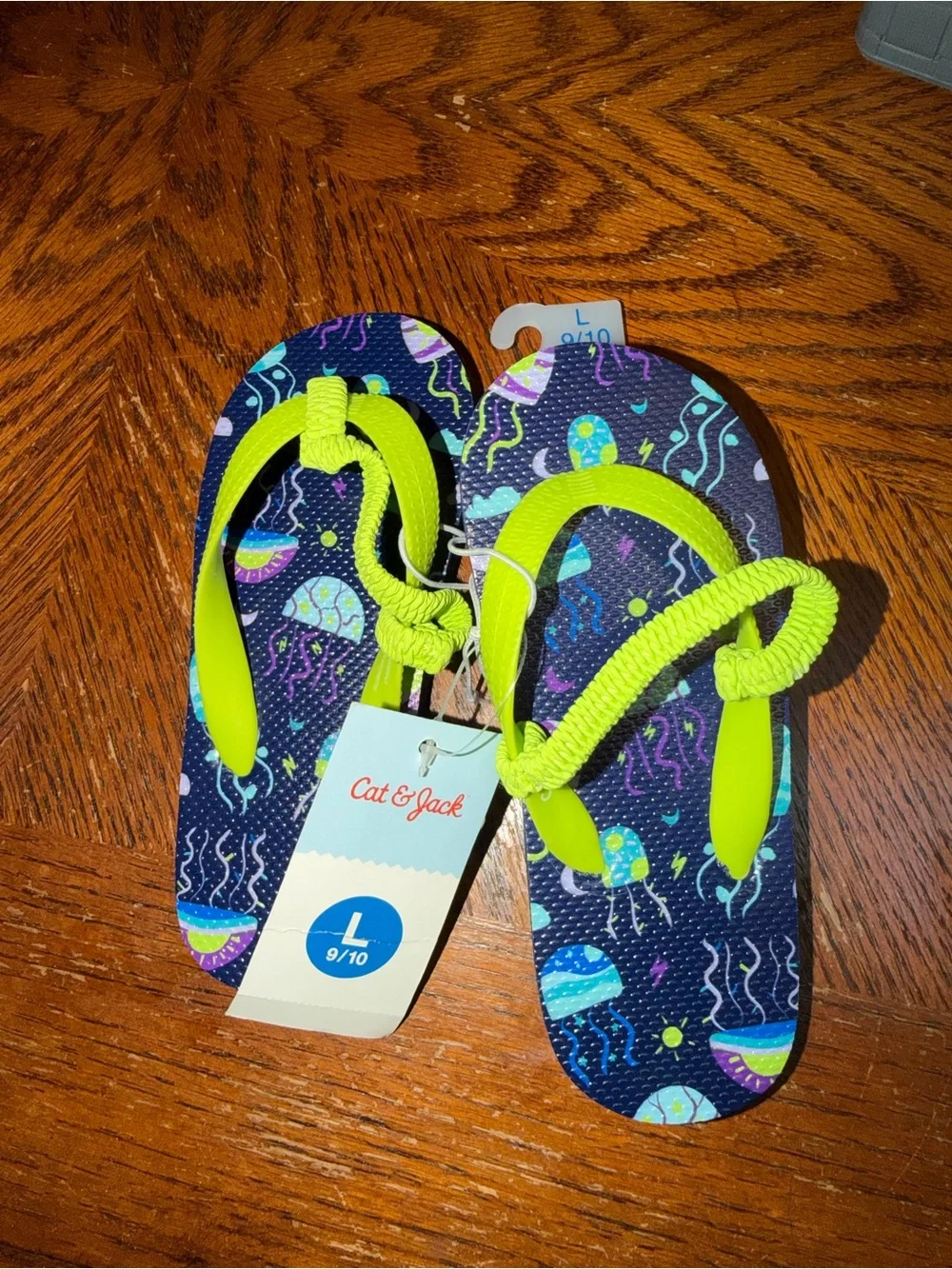 Cat & Jack Neon Yellow-Strap Jellyfish Print Kids Flip Flops